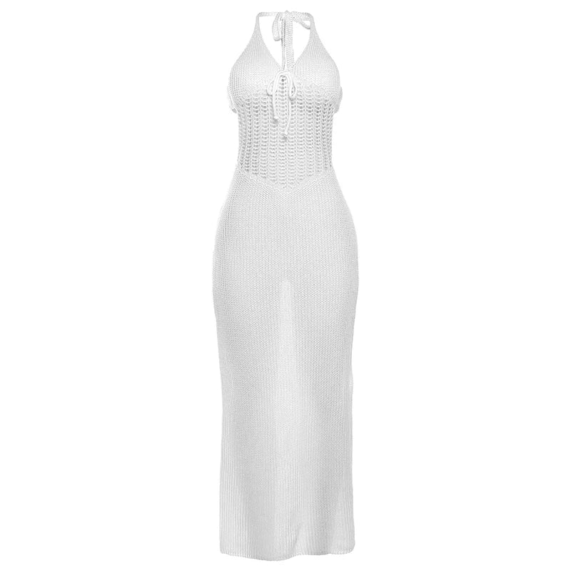Crochet Sheer Halter Maxi Dress