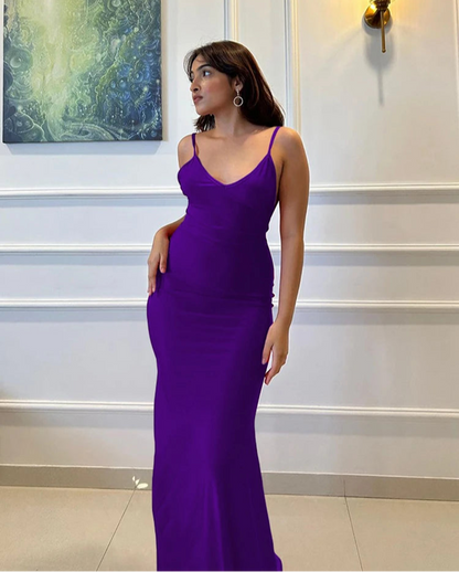 Elegant  Backless Mermaid Maxi Dress - Purple