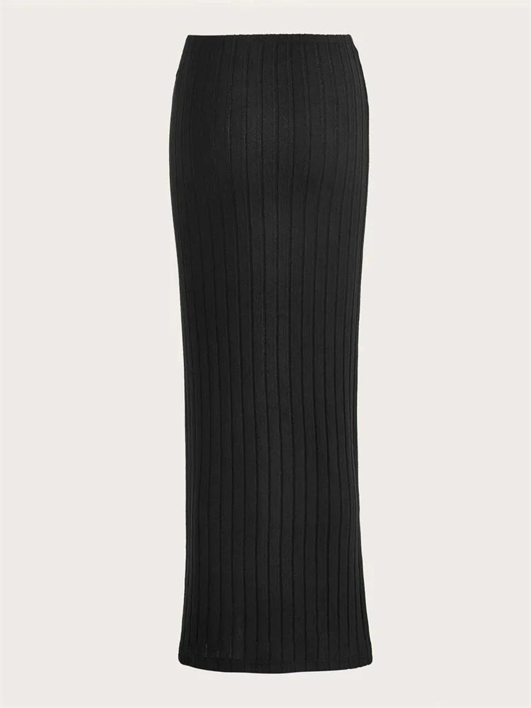 Ribbed Knit Pencil Skirt