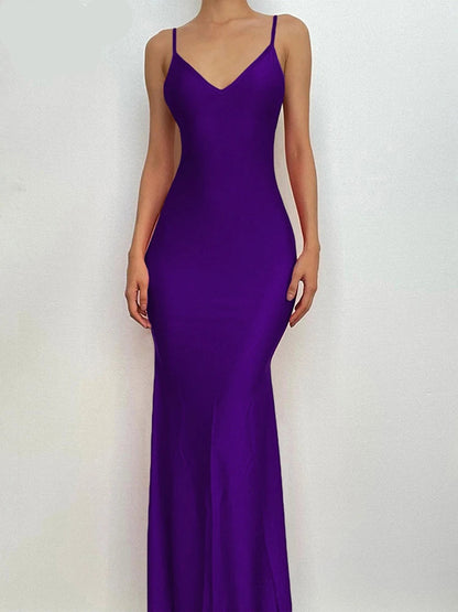 Elegant  Backless Mermaid Maxi Dress - Purple