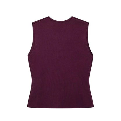 Knitted Vest & High-Waist Skirt Set -Wine Red Suit