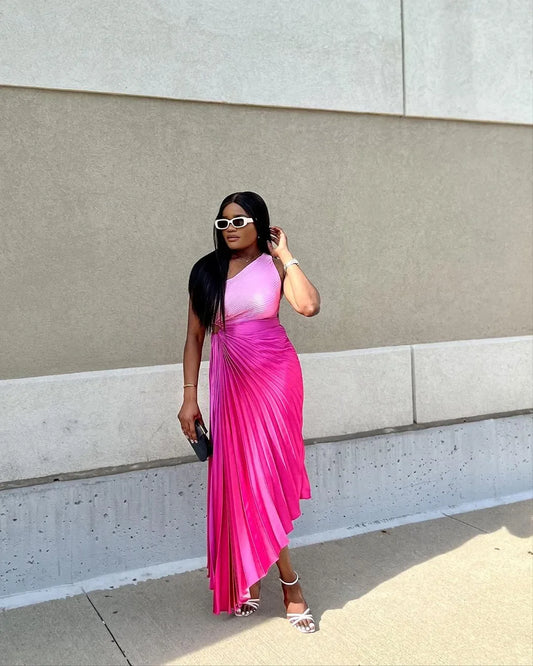 Elegant  Pleated A-Line Midi Dress