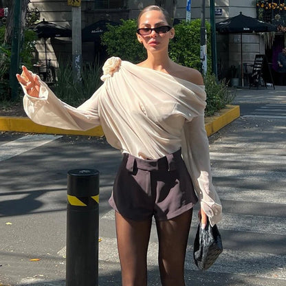 Off Shoulder Flower Appliqué Crop Top