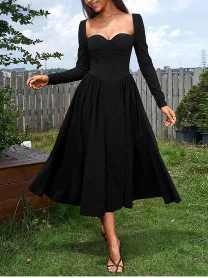 Elegant Backless Corset Midi Dress - Black