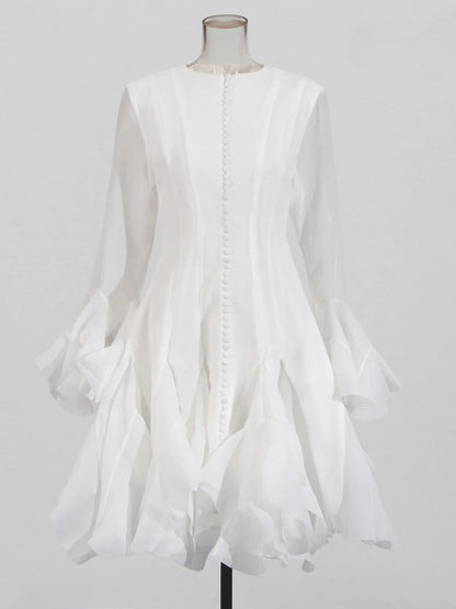 Elegant Pleated Patchwork Mini Dress - White