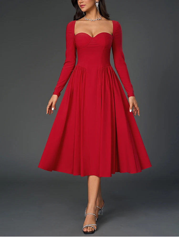 Elegant Backless Corset Midi Dress - Red