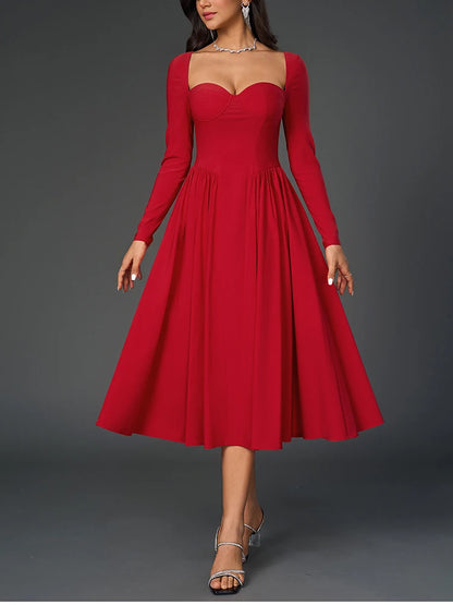 Elegant Backless Corset Midi Dress - Red