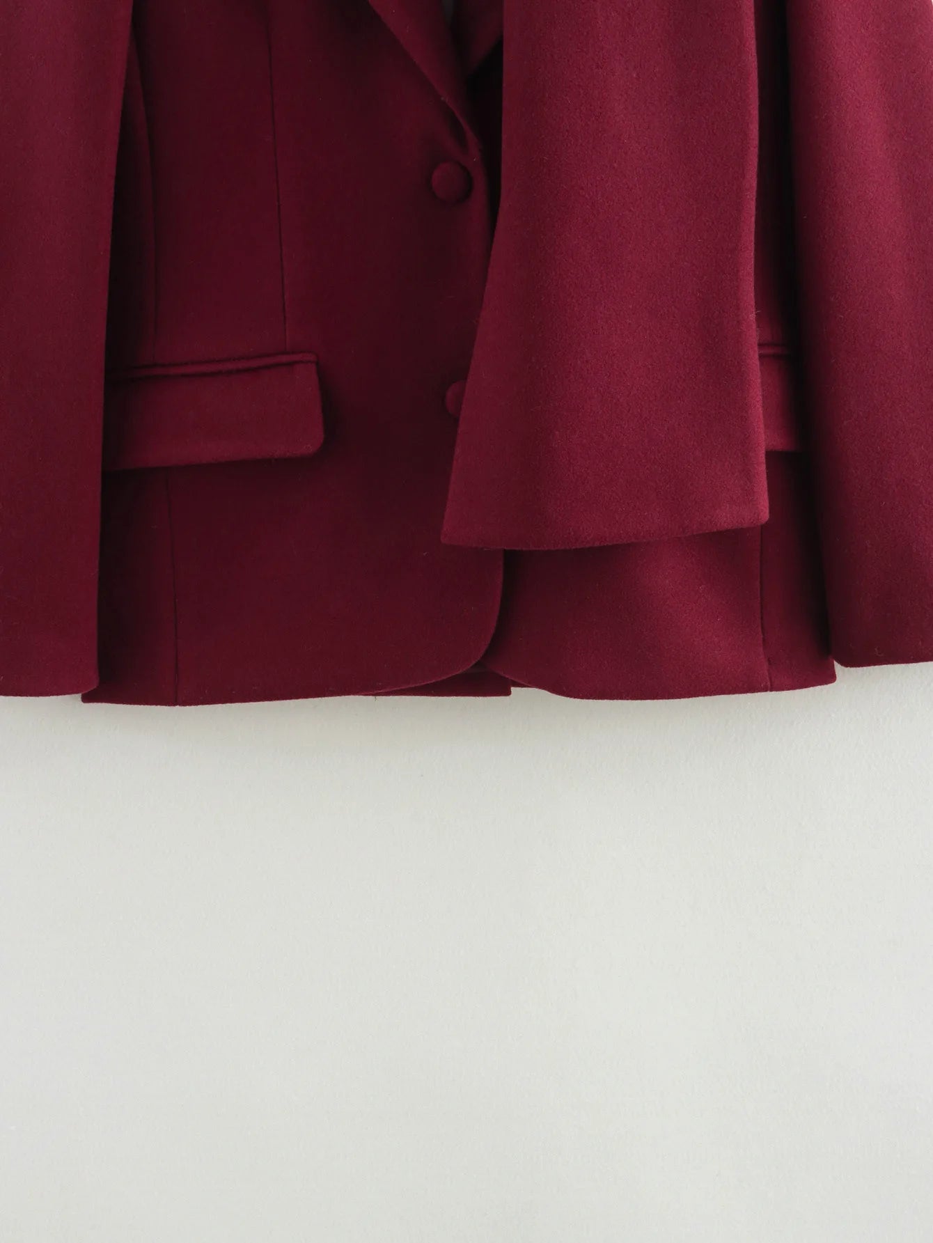 Woolen Blazer Jacket with Scarf - Red