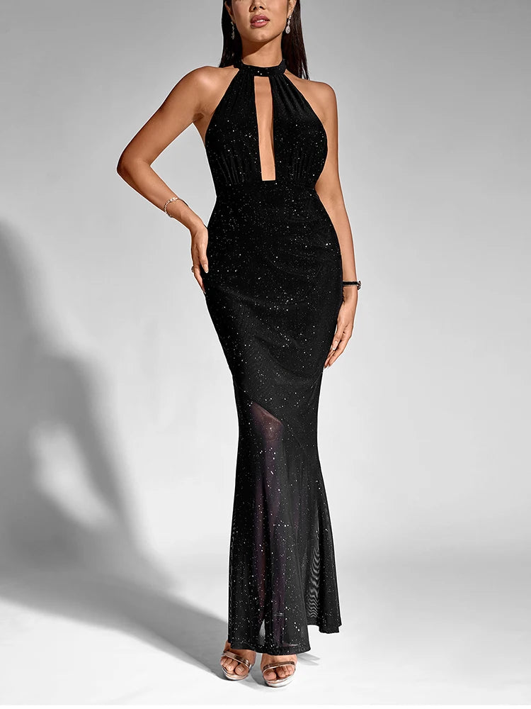 Sparkling Sequin Backless Maxi Dress