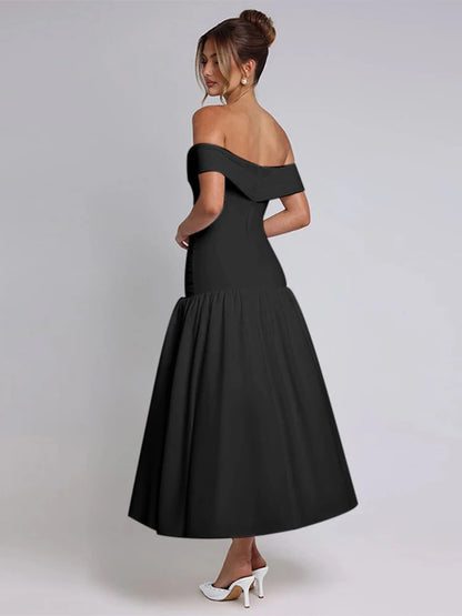 One Shoulder Ruched Maxi Dress - Black