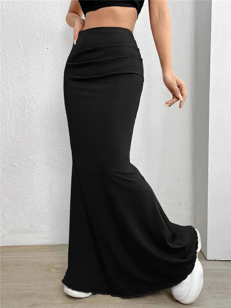 High Waist Ruched Mermaid Maxi Skirt