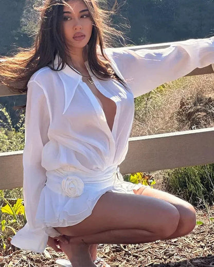 Summer Elegance Chiffon Shirt Dress