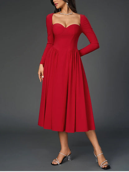 Elegant Backless Corset Midi Dress - Red
