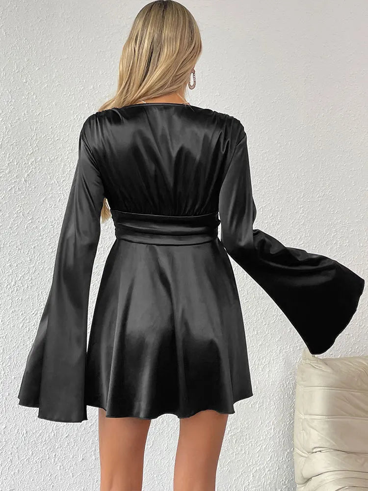 Black Deep V-Neck Mini Dress