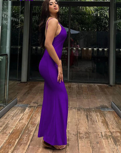 Elegant  Backless Mermaid Maxi Dress - Purple