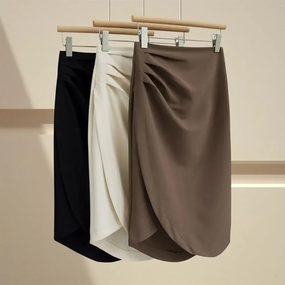 High Waist Asymmetrical Pleated Skirt