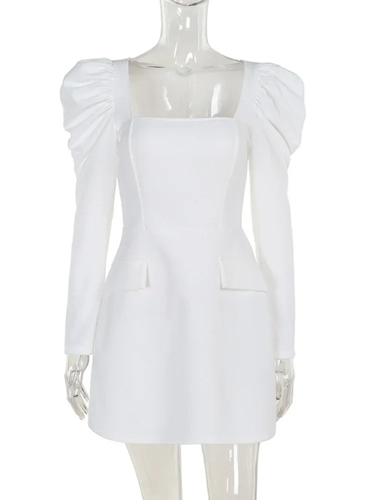 Square Collar Ruched Mini Dress