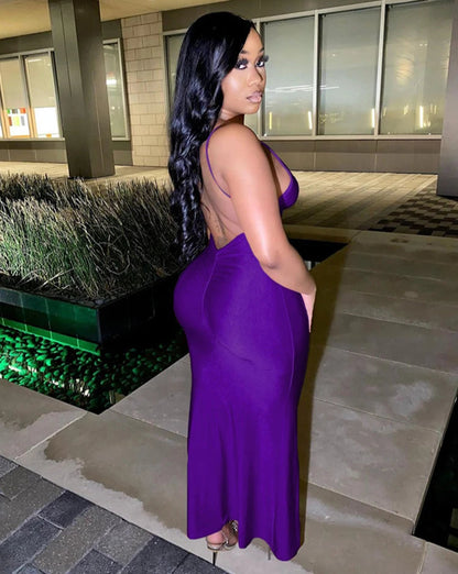 Elegant  Backless Mermaid Maxi Dress - Purple