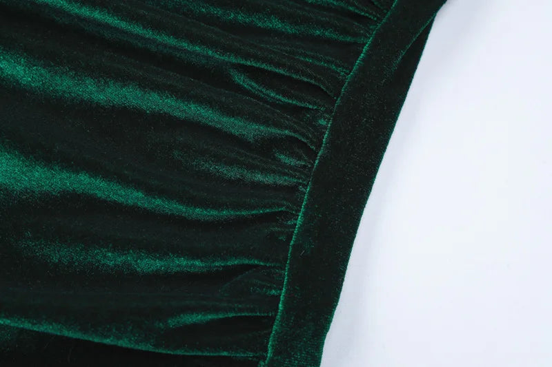 Velvet Long Sleeve Midi Dress - Green