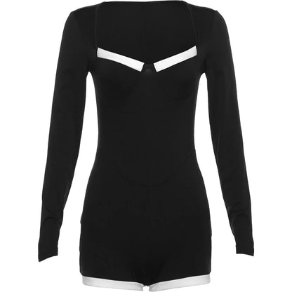 Square Collar Long Sleeve Playsuit