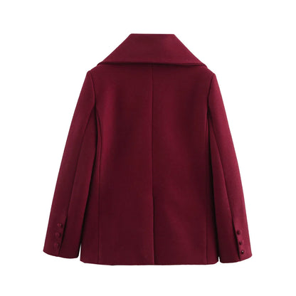 Woolen Blazer Jacket with Scarf - Red