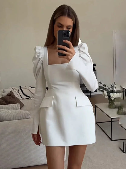 Square Collar Ruched Mini Dress