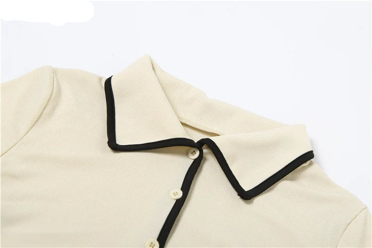 Ribbed Polo Neck 2-Piece Set Neck Top Mini Skirts