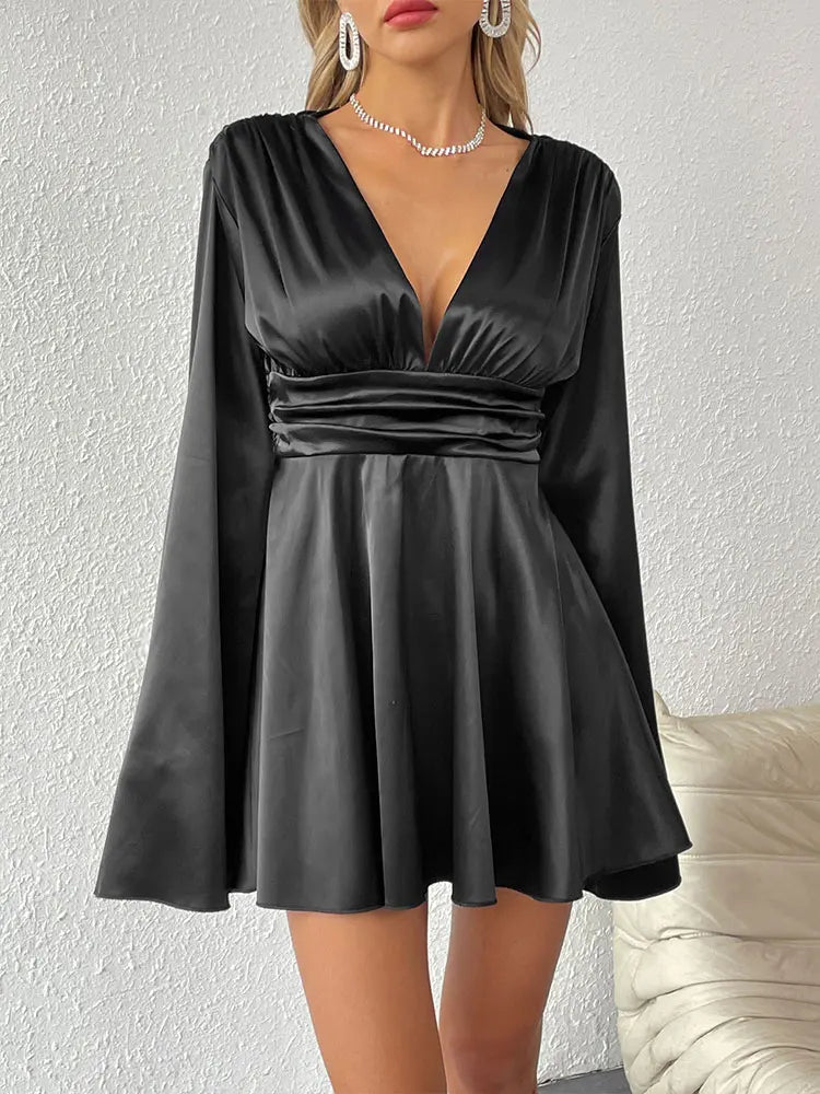 Black Deep V-Neck Mini Dress