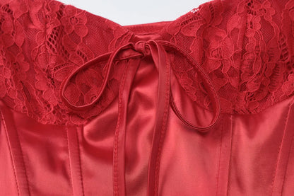 Slim Lace Long Sleeve Maxi Dress - Red