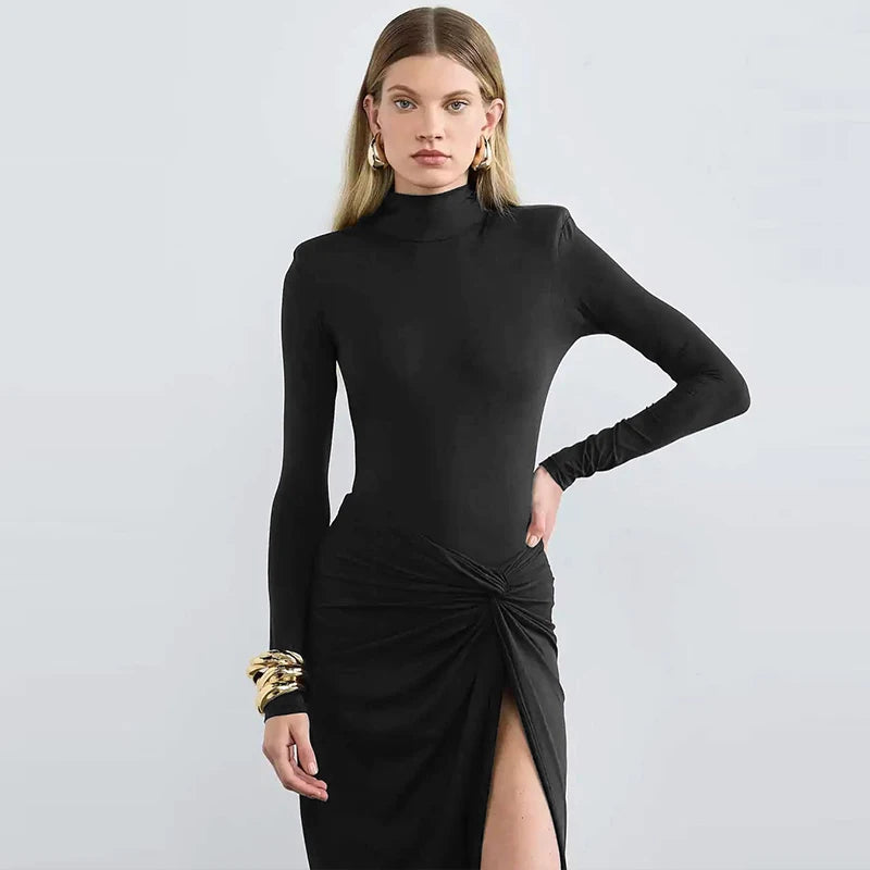 Elegant Split Turtleneck Maxi Dress