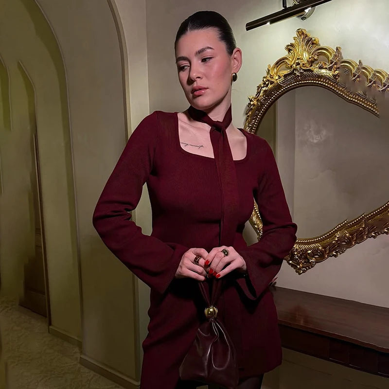 Ribbon Knitted Mini Skirt