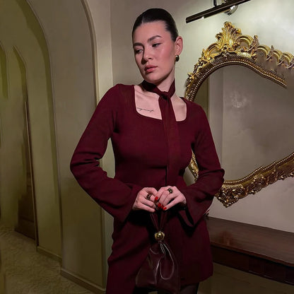 Ribbon Knitted Mini Skirt