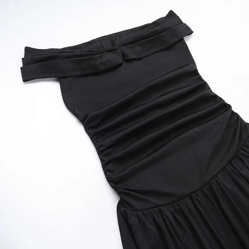 One Shoulder Ruched Maxi Dress - Black