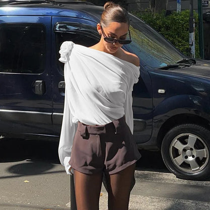 Off Shoulder Flower Appliqué Crop Top