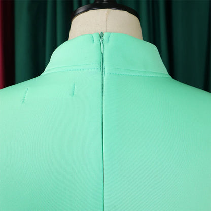 Elegant Bow Collar A Line Midi Dress - Light Blue