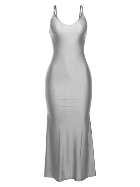 Elegant  Backless Mermaid Maxi Dress - Gray
