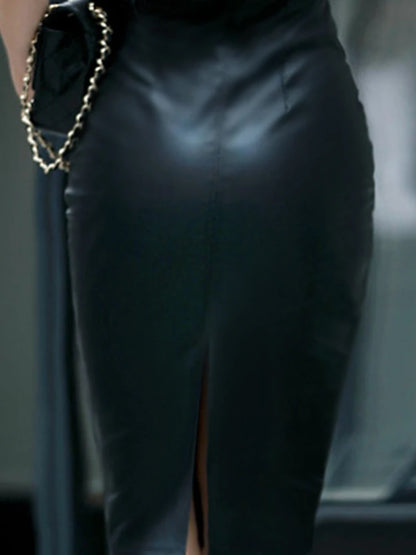 Leather Midi Office Chic Skirt