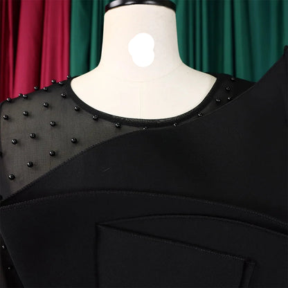 Elegant Beaded Sleeve Jumpsuit - Black