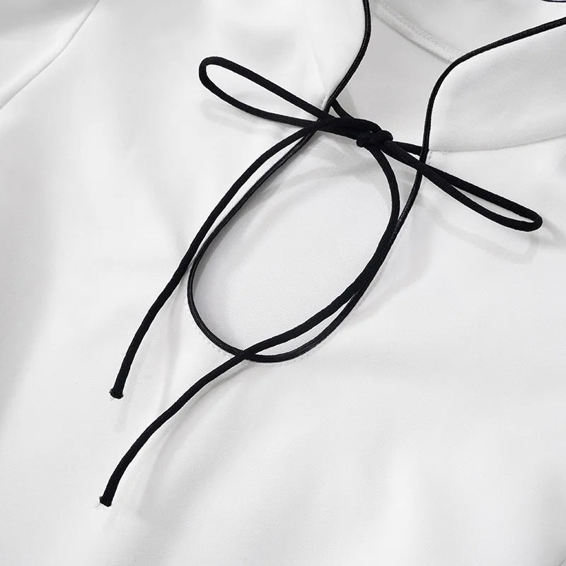 Retro Charm Stand Collar Mini Dress - White