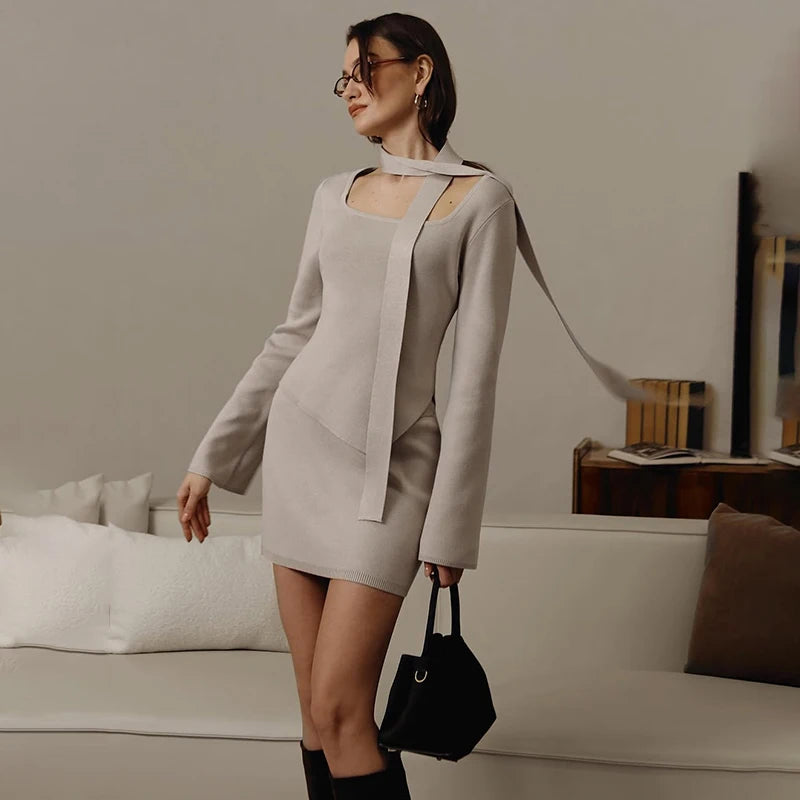 Ribbon Knitted Mini Skirt