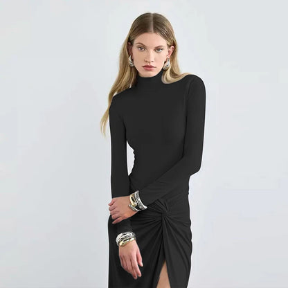 Elegant Split Turtleneck Maxi Dress