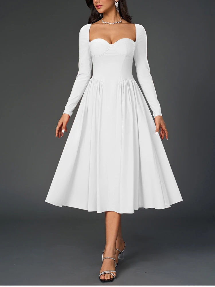 Elegant Backless Corset Midi Dress - White