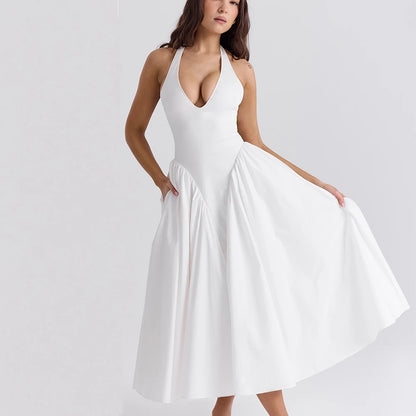 Elegant Halter Backless Midi Dress