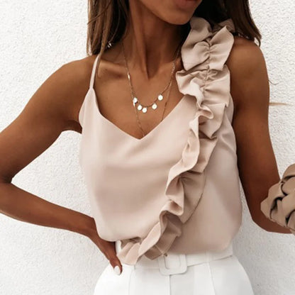 Sleeveless Ruffle V-Neck Blouse