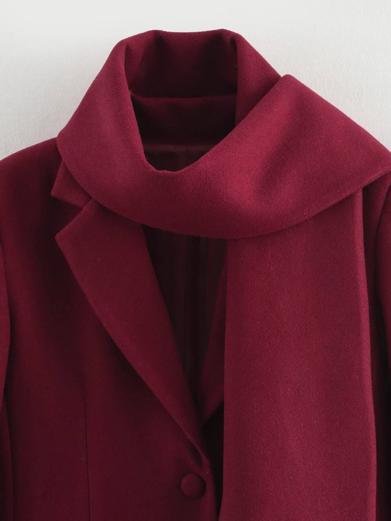Woolen Blazer Jacket with Scarf - Red