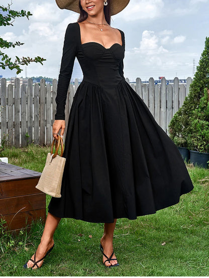 Elegant Backless Corset Midi Dress - Black