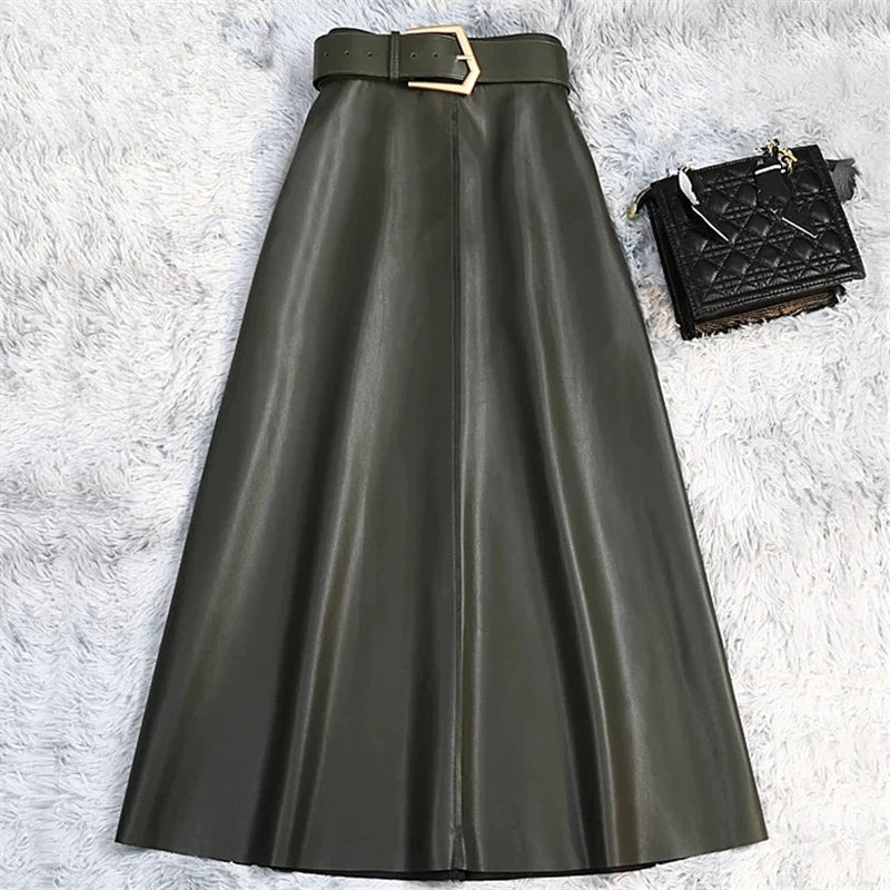 Classic High Waist Faux Leather Skirt