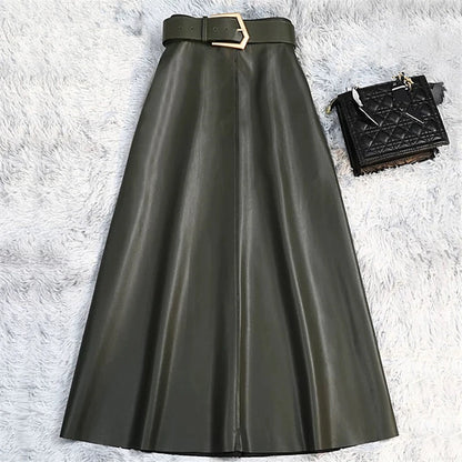 Classic High Waist Faux Leather Skirt