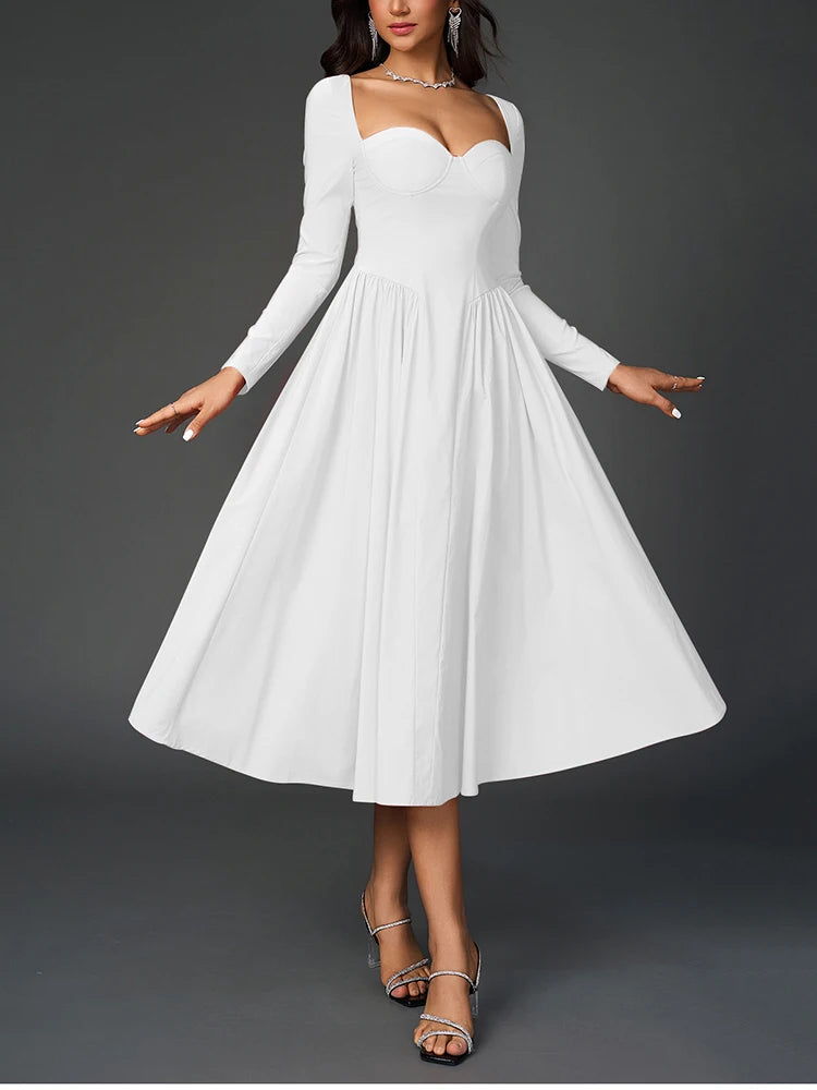 Elegant Backless Corset Midi Dress - White