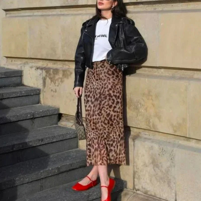 Leopard Print Midi Skirt